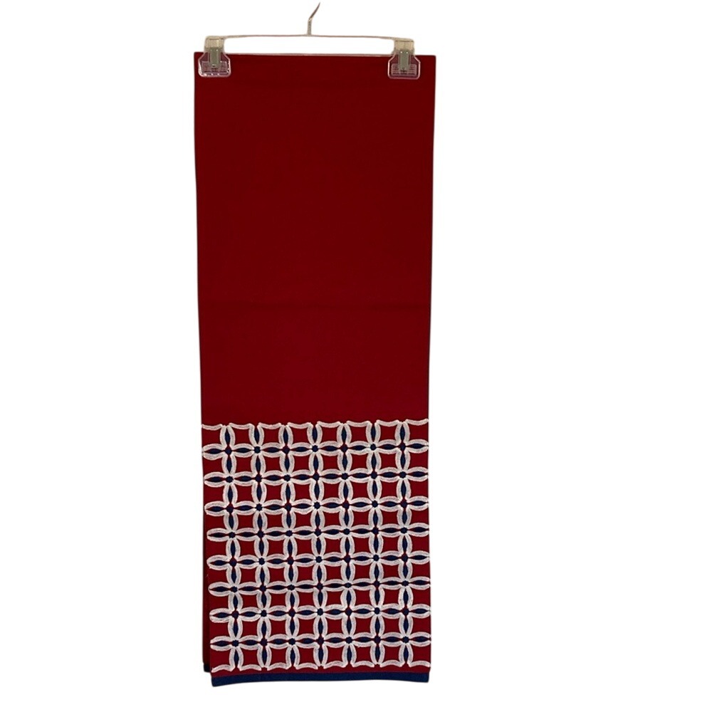 Pier 1 Red White Blue Geometric Embroidery Table Runner NWT Americana Nautical